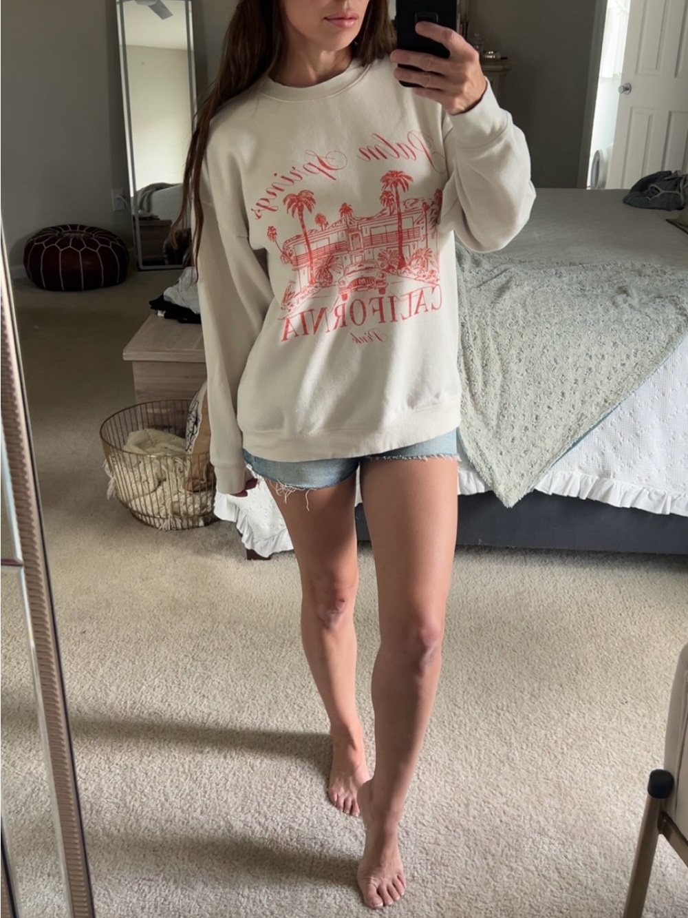 Cream Graphic "California" Sweatshirt with Coral Print Victoria’s Secret pink
